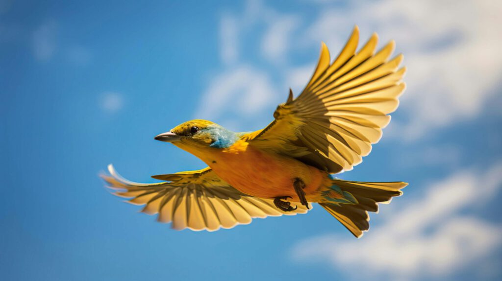 Ein Vogel der mit ausgebreiteten Flügeln durch die lüfte fliegt